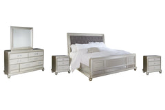 Coralayne King Upholstered Sleigh Bed with Mirrored Dresser and 2 Nightstands - PKG007844 - furniture place usa