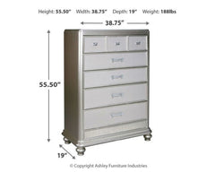 Coralayne Queen Upholstered Sleigh Bed with Mirrored Dresser, Chest and Nightstand - PKG007819 - furniture place usa