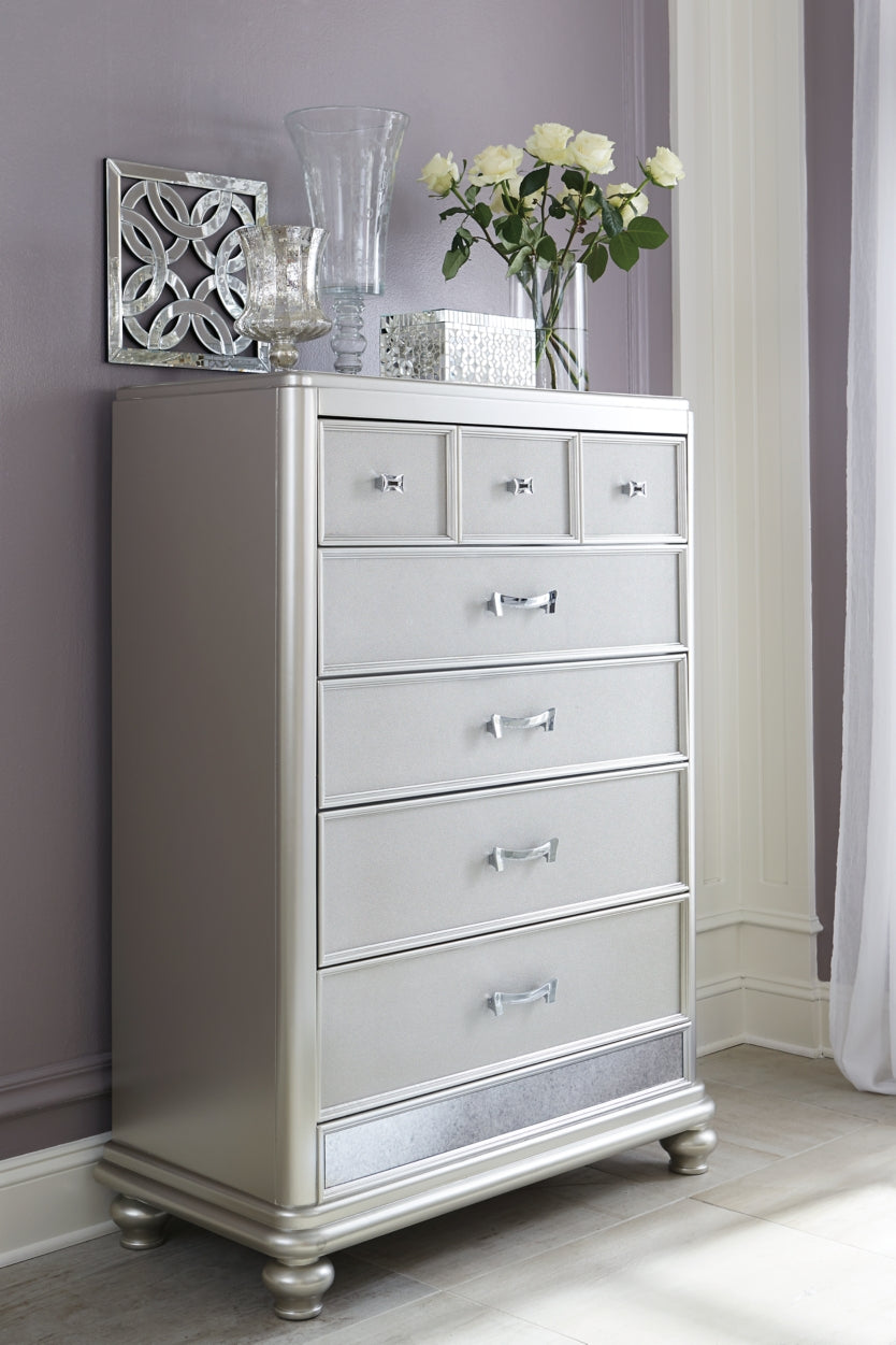Coralayne King Upholstered Bed with Mirrored Dresser, Chest and Nightstand - PKG007786 - furniture place usa