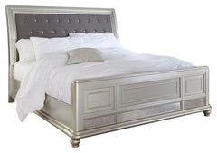 Coralayne Queen Upholstered Sleigh Bed with Mirrored Dresser, Chest and Nightstand - PKG007819 - furniture place usa