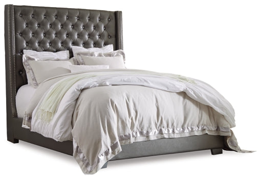 Coralayne King Upholstered Bed with Mirrored Dresser, Chest and 2 Nightstands - PKG007782 - furniture place usa