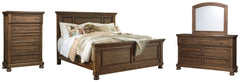 Flynnter Queen Panel Bed with Mirrored Dresser and Chest - furniture place usa