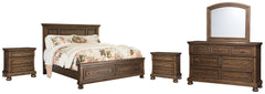 Flynnter Queen Panel Bed with 2 Storage Drawers with Mirrored Dresser and 2 Nightstands - furniture place usa