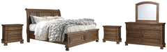 Flynnter Queen Sleigh Bed with 2 Storage Drawers with Mirrored Dresser and 2 Nightstands - furniture place usa