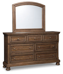 Flynnter California King Panel Bed with 2 Storage Drawers with Mirrored Dresser, Chest and Nightstand - furniture place usa