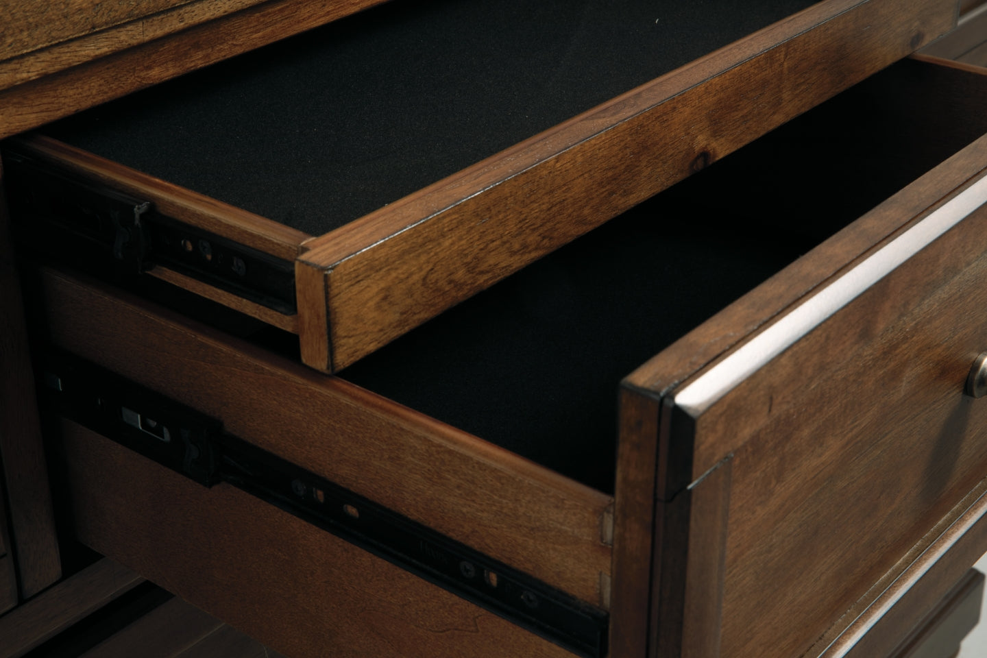 Flynnter Queen Sleigh Bed with 2 Storage Drawers with Mirrored Dresser and 2 Nightstands - furniture place usa