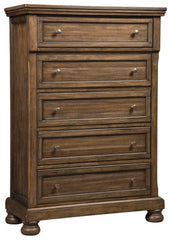 Flynnter California King Panel Bed with 2 Storage Drawers with Mirrored Dresser, Chest and Nightstand - furniture place usa