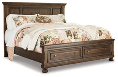 Flynnter California King Panel Bed with 2 Storage Drawers with Mirrored Dresser, Chest and Nightstand - furniture place usa