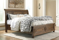 Flynnter Queen Sleigh Bed with 2 Storage Drawers with Mirrored Dresser and 2 Nightstands - furniture place usa