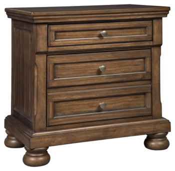 Flynnter California King Panel Bed with 2 Storage Drawers with Mirrored Dresser, Chest and Nightstand - furniture place usa