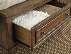 Flynnter California King Panel Bed with 2 Storage Drawers with Mirrored Dresser, Chest and Nightstand - furniture place usa