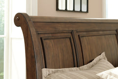 Flynnter Queen Sleigh Bed with 2 Storage Drawers with Mirrored Dresser and 2 Nightstands - furniture place usa