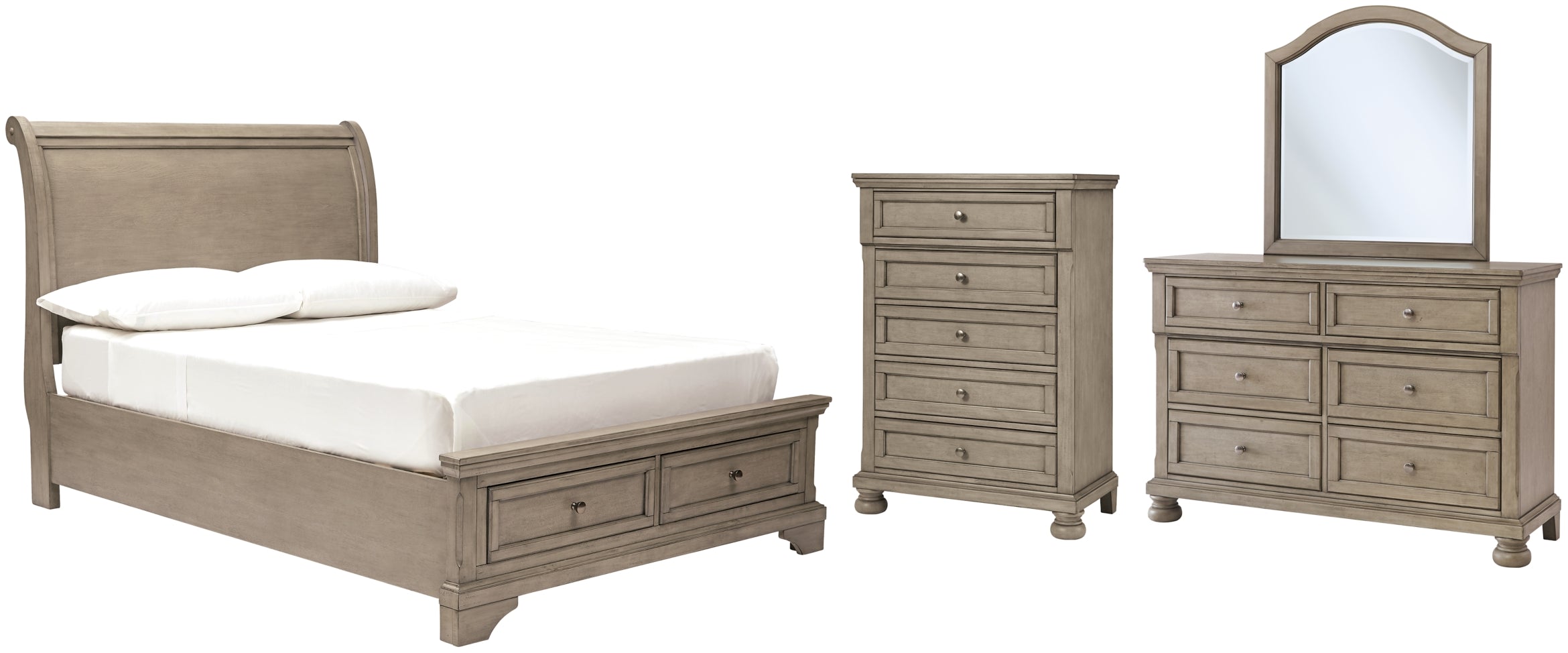 Lettner Full Sleigh Bed with Mirrored Dresser and Chest - furniture place usa