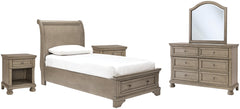 Lettner Twin Sleigh Bed with Mirrored Dresser and 2 Nightstands - furniture place usa