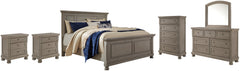 Lettner California King Panel Bed with Mirrored Dresser, Chest and 2 Nightstands - furniture place usa