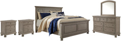Lettner King Panel Bed with Mirrored Dresser and 2 Nightstands - furniture place usa