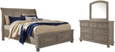 Lettner King Sleigh Bed with 2 Storage Drawers with Mirrored Dresser - furniture place usa