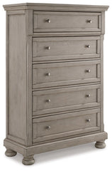 Lettner King Sleigh Bed with 2 Storage Drawers with Mirrored Dresser, Chest and Nightstand - furniture place usa