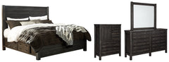 Baylow Queen Panel Bed with 4 Storage Drawers with Mirrored Dresser and Chest - furniture place usa