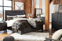 Baylow Queen Panel Bed with 4 Storage Drawers with Mirrored Dresser and Chest - furniture place usa