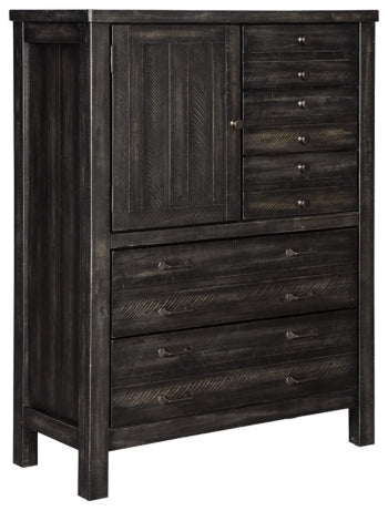 Baylow Queen Panel Bed with 4 Storage Drawers with Mirrored Dresser and Chest - furniture place usa
