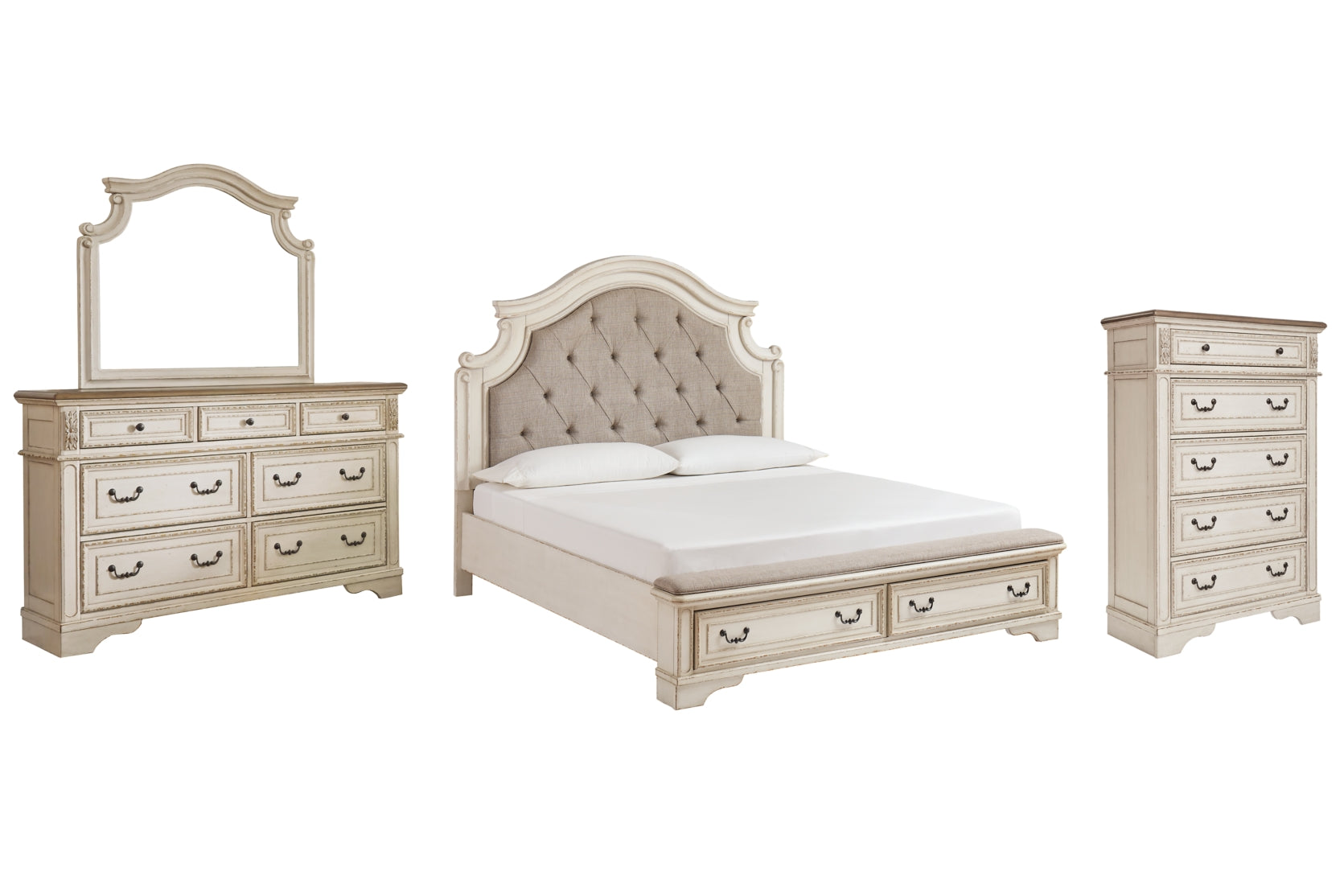 Realyn King Upholstered Bed with Mirrored Dresser and Chest - furniture place usa