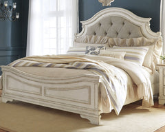 Realyn California King Upholstered Panel Bed with Mirrored Dresser and 2 Nightstands - furniture place usa