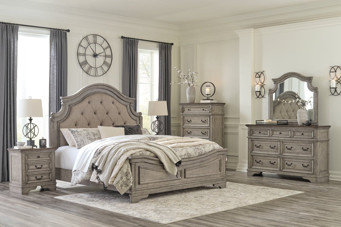 Lodenbay California King Panel Bed with Mirrored Dresser, Chest and 2 Nightstands - furniture place usa