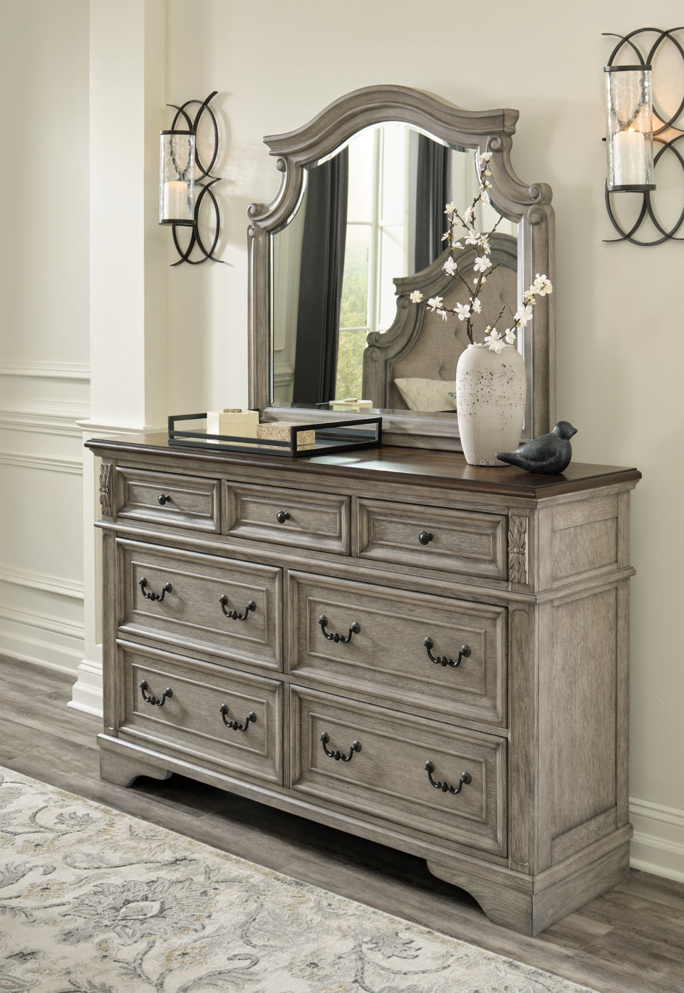 Lodenbay California King Panel Bed with Mirrored Dresser, Chest and 2 Nightstands - furniture place usa