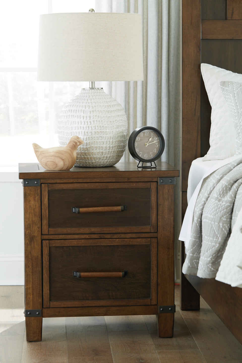 Wyattfield Queen Panel Bed with Storage with Mirrored Dresser, Chest and Nightstand - furniture place usa