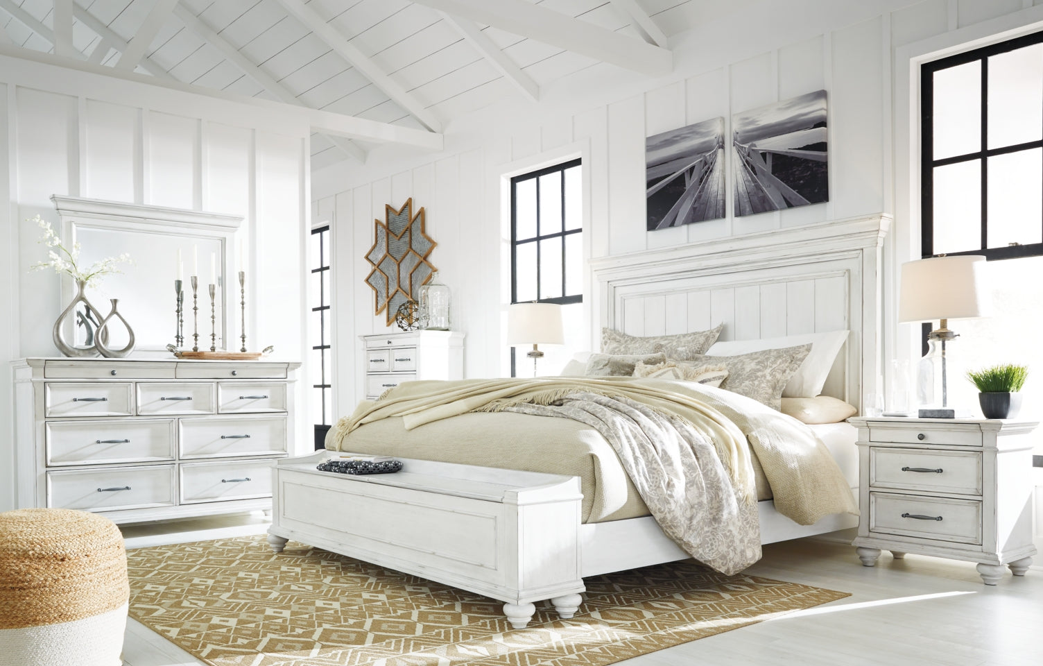 Kanwyn King Panel Bed with Storage with Mirrored Dresser - furniture place usa