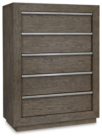 Anibecca Queen Upholstered Panel Bed with Mirrored Dresser, Chest and 2 Nightstands - furniture place usa