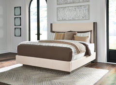 Anibecca Queen Upholstered Panel Bed with Mirrored Dresser, Chest and 2 Nightstands - furniture place usa