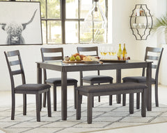 Bridson Dining Table and Chairs with Bench (Set of 6) - furniture place usa