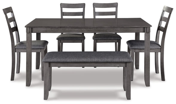 Bridson Dining Table and Chairs with Bench (Set of 6) - furniture place usa