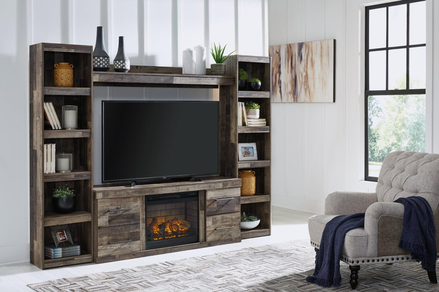 Derekson 4-Piece Entertainment Center with Electric Fireplace - furniture place usa