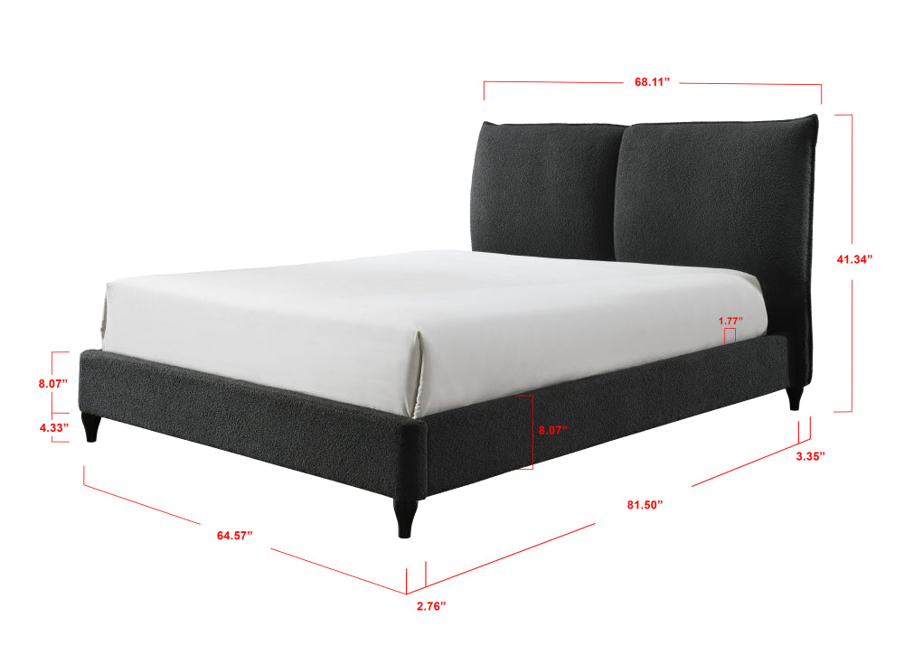 JENN QUEEN BOUCLE HB/FB - CHARCOAL, JENN /QUEEN BOUCLE RAIL - furniture place usa