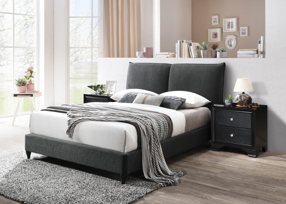 JENN QUEEN BOUCLE HB/FB - CHARCOAL, JENN /QUEEN BOUCLE RAIL - furniture place usa