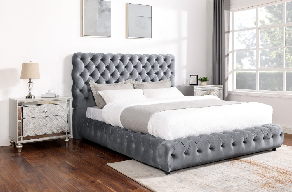 FLORY K. HEADBOARD/FOOTBOARD -GREY, FLORY KING/ RAIL - BLACK - furniture place usa