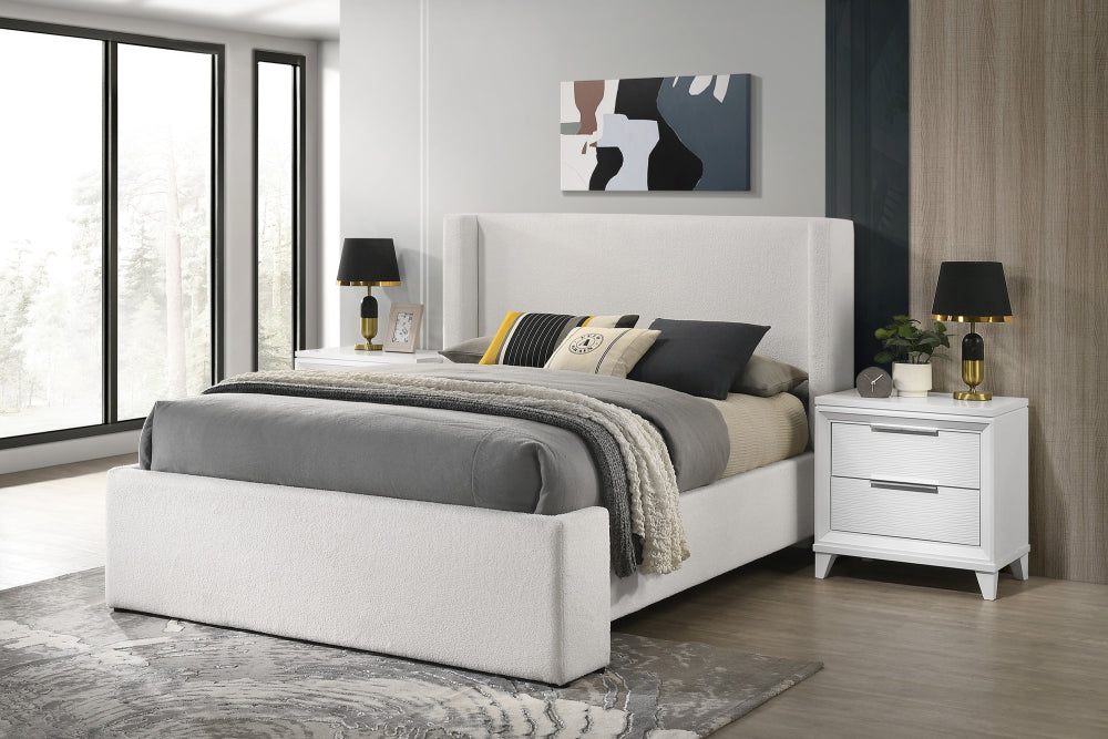 PORTIA QUEEN BOUCLE HB/FB WHITE, PORTIA /QUEEN BOUCLE RAIL WHITE - furniture place usa