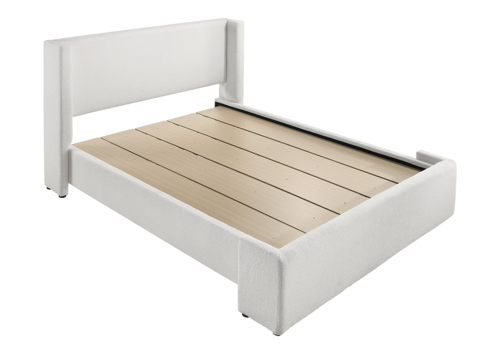 PORTIA QUEEN BOUCLE HB/FB WHITE, PORTIA /QUEEN BOUCLE RAIL WHITE - furniture place usa