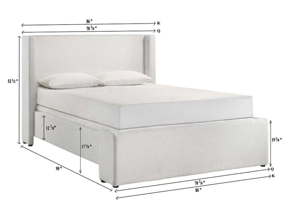 PORTIA QUEEN BOUCLE HB/FB WHITE, PORTIA /QUEEN BOUCLE RAIL WHITE - furniture place usa