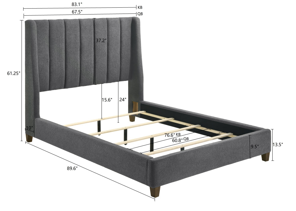 AGNES KING BOUCLE HB/FB CHARCOAL, AGNES KING/ BOUCLE RAIL WHITE - furniture place usa