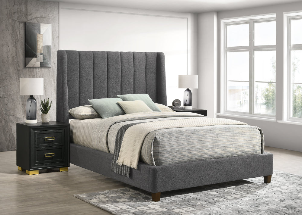 AGNES KING BOUCLE HB/FB CHARCOAL, AGNES KING/ BOUCLE RAIL WHITE - furniture place usa