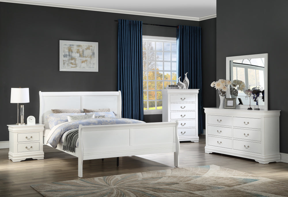 LOUIS PHILIP QUEEN HB/FB WHITE, LOUIS PHILIP RAIL WHITE - furniture place usa