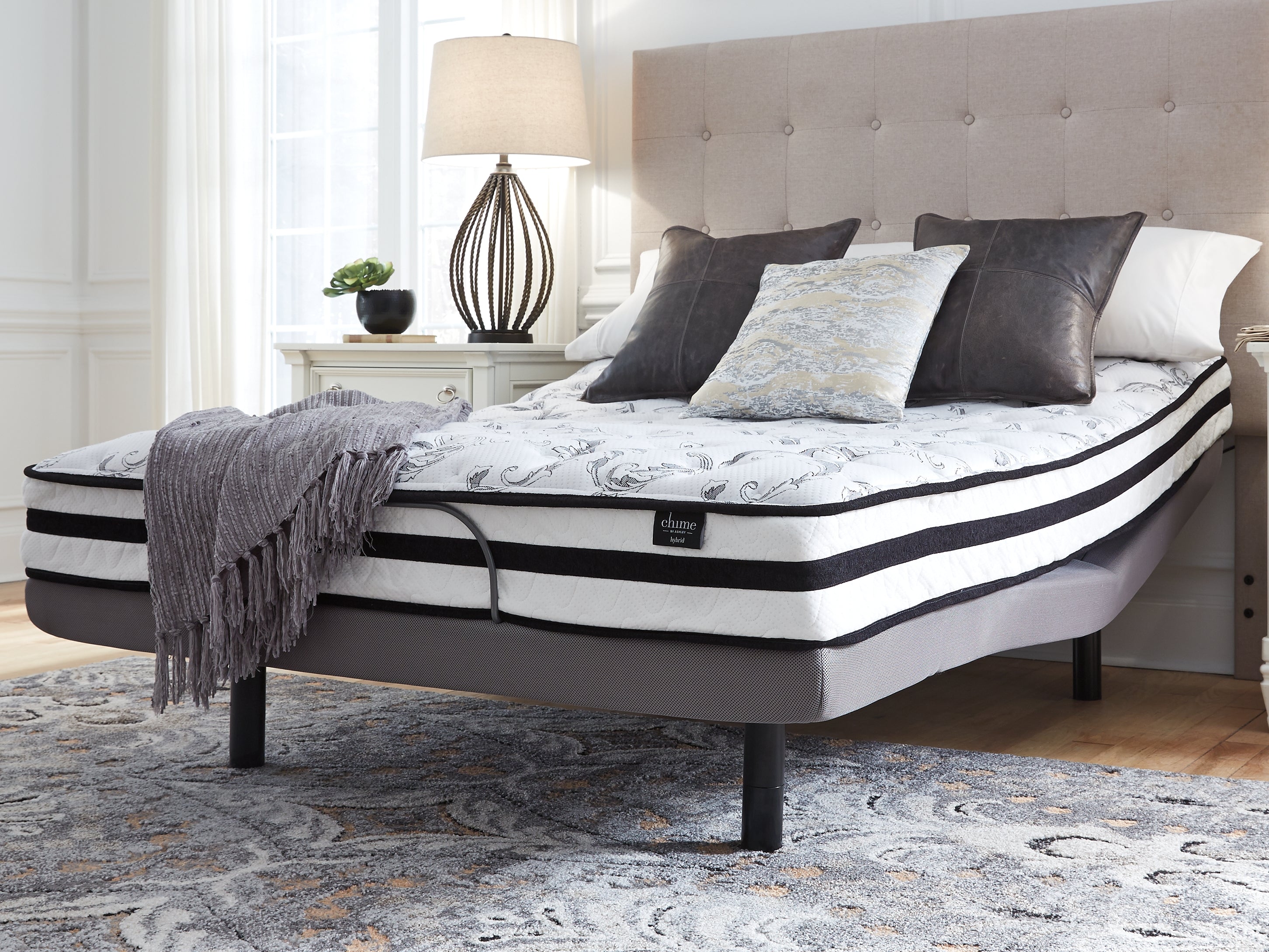 8 Inch Chime Innerspring King Mattress in a Box with Head-Foot Model-Good King Adjustable Base - furniture place usa