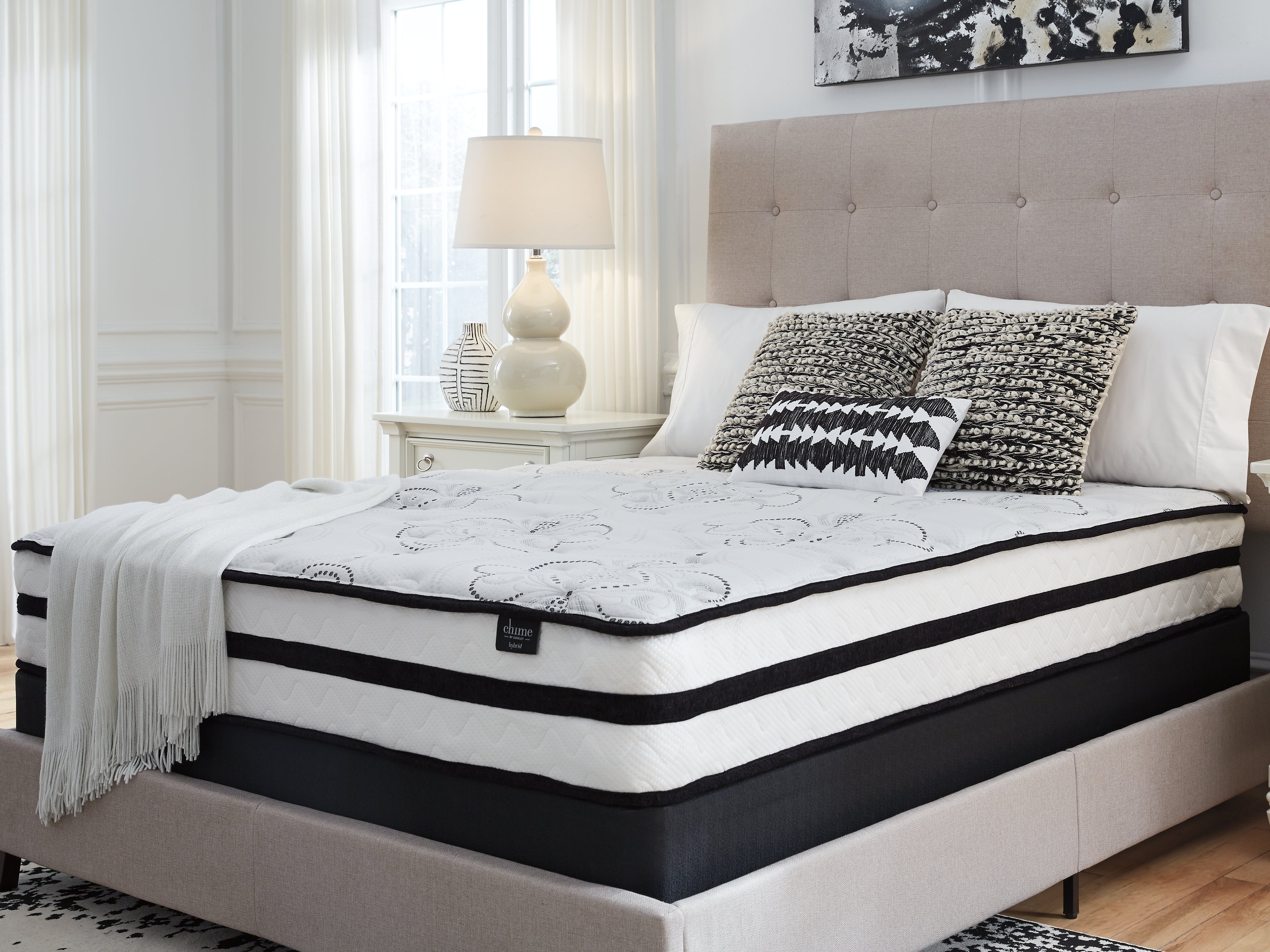 Chime 10 Inch Hybrid King Mattress in a Box with Head-Foot Model Better King Adjustable Base - furniture place usa