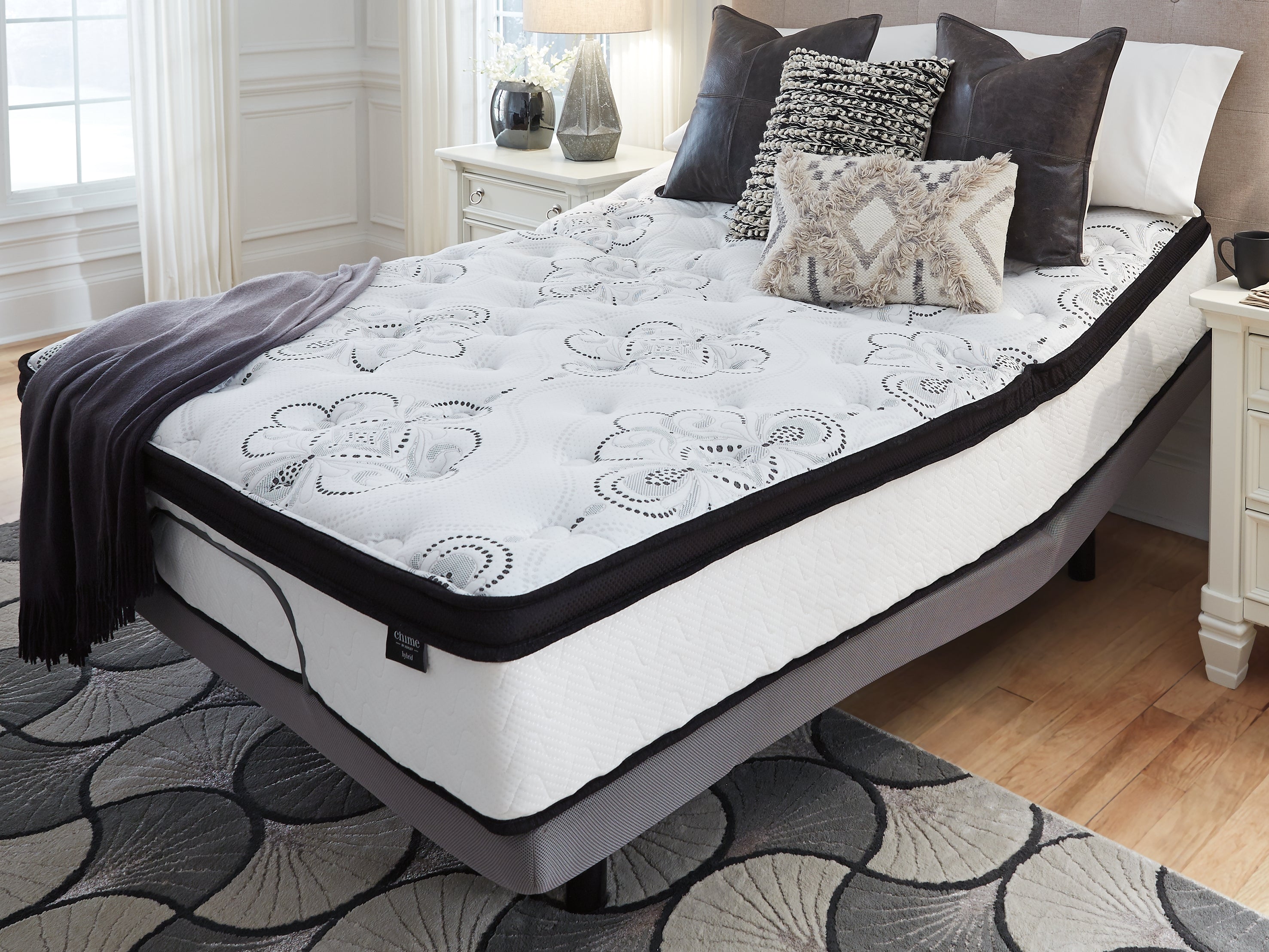Chime 12 Inch Hybrid King Mattress in a Box with Head-Foot Model Best King Adjustable Base - furniture place usa