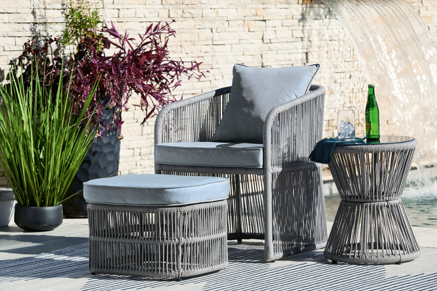 Coast Island Outdoor Chair with Ottoman and Side Table - furniture place usa