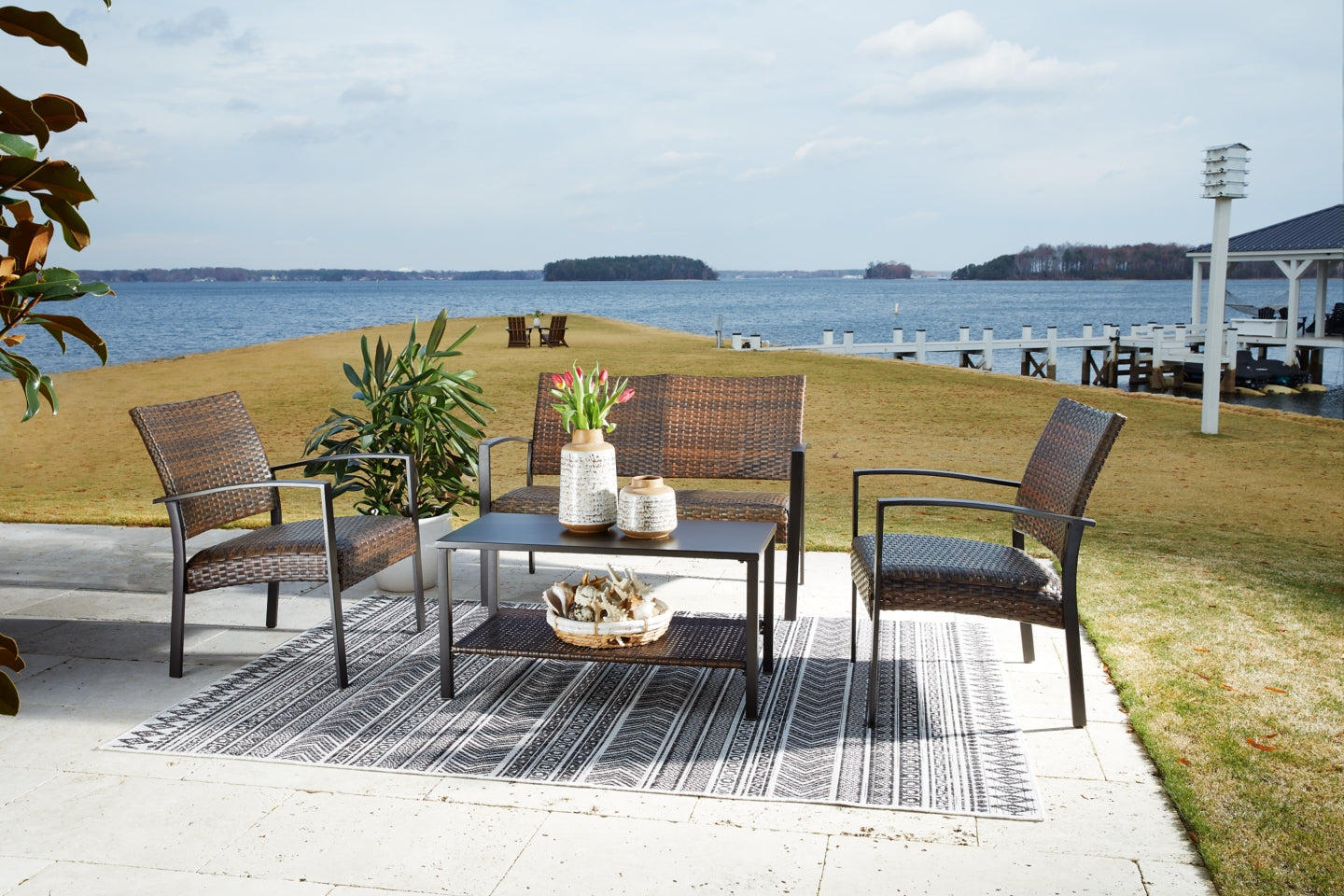 Zariyah Outdoor Love/Chairs/Table Set (Set of 4) - furniture place usa